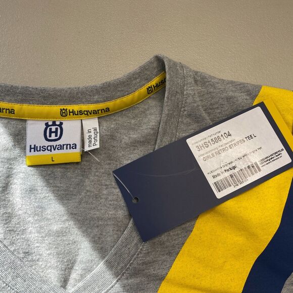 Husqvarna T-Shirt Girls Large Motorcycle Moto Short Sleeve Gray Stripe Top New - Picture 6 of 9